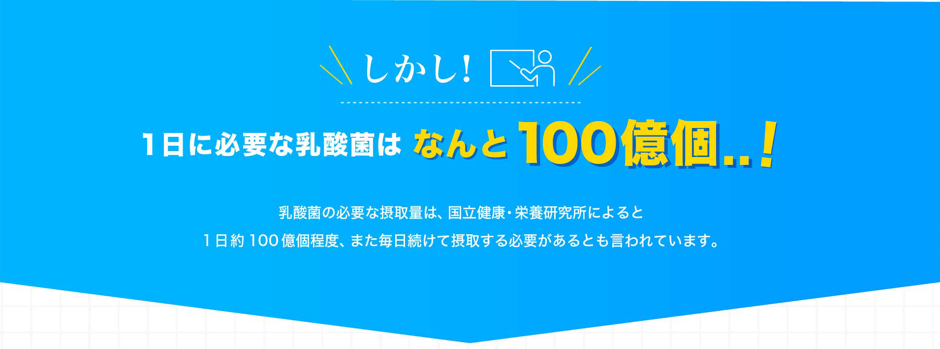 しかし! 1日に必要な乳酸菌はなんと100億個..!